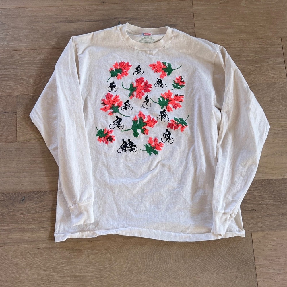 VINTAGE Autumn in Bonham Cycling Shirt Mens XL White 1991 90s Bicycle Shirt VTG